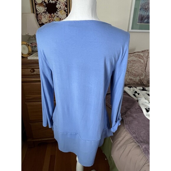 Chico's Women's Tunic Size 1 Blue Round Neck Stretch 3/4 Roll Up Sleeve Top - Picture 3 of 7